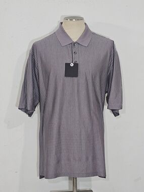 Ashworth Golf Polo Shirt Mens XL Purple Gray Double Mercerized Cotton Striped